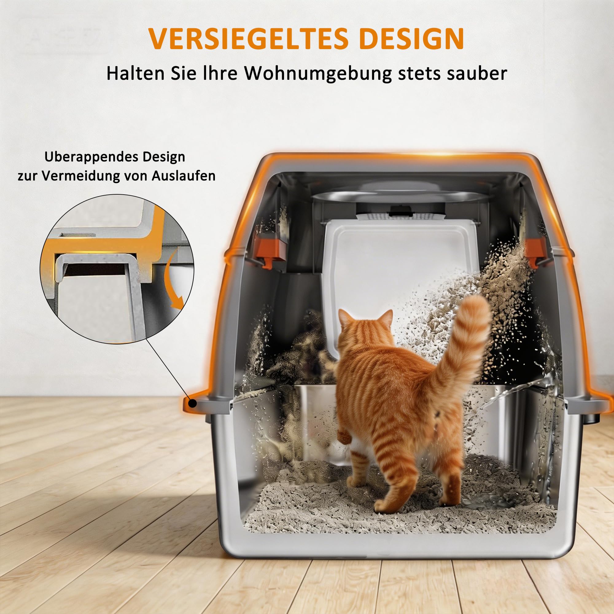 Edelstahl Katzenklo mit Deckel, Geschlossene Katzentoilette XXL