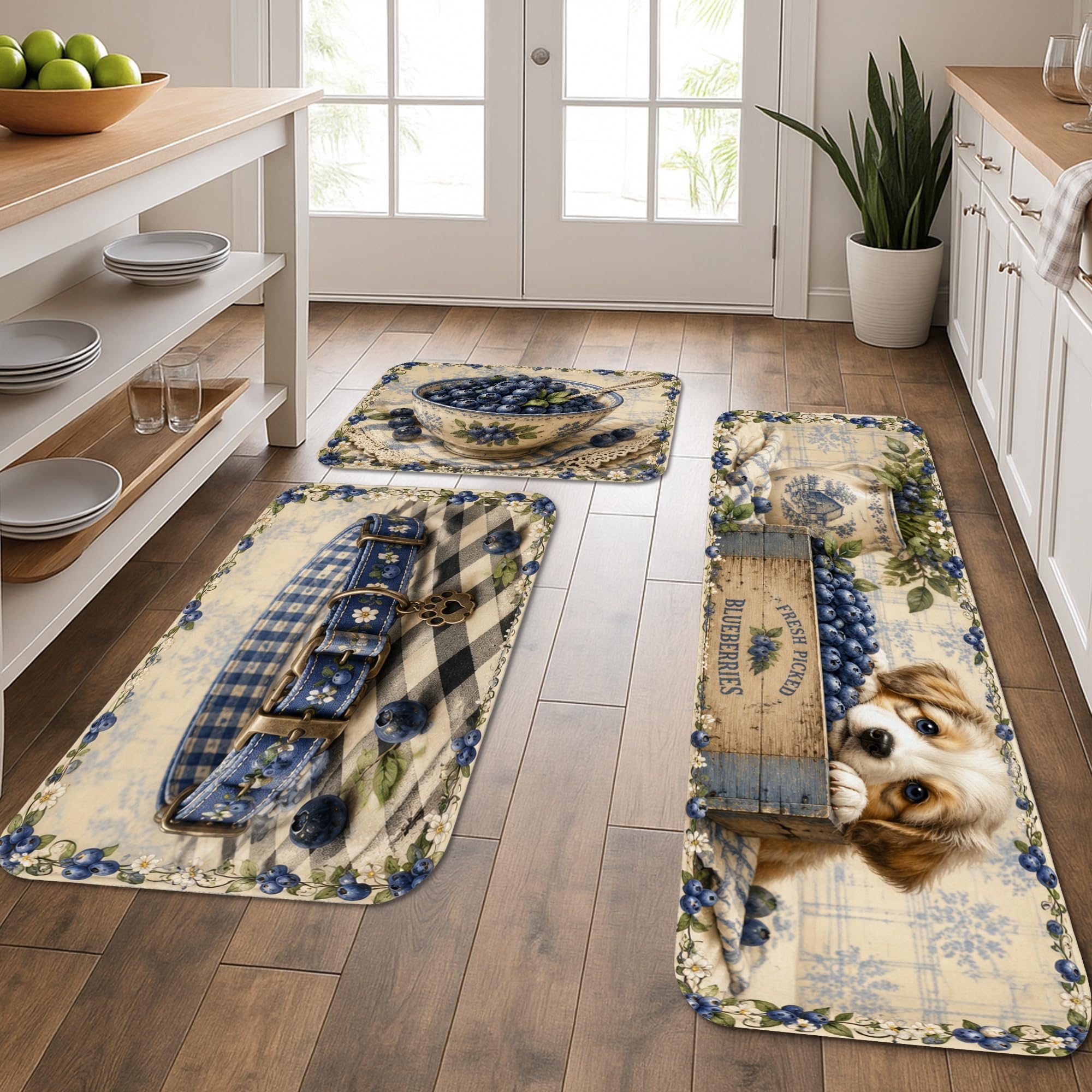 Tapis de cuisine vintage floral lot de 3 pour évier et buanderie