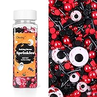 Vista 7 de Gránulos de Halloween para decoración de pasteles, gránulos de perlas negras y rojas con murciélagos negros y dulces de globo ocular, perfectos