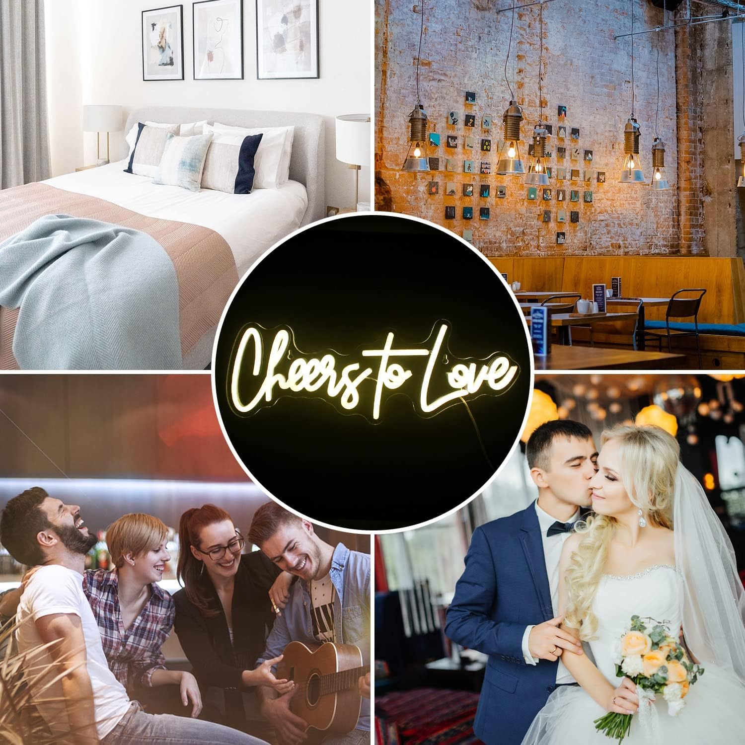 LookLight Cheers to Love Neonschild Warmweißes LED-Leuchtreklame Hochzeit Leuchtreklame USB Acrylic Brief Cheers Leuchtschild für Schlafzimmer Hochzeit Verlobungsfeier Dekoration