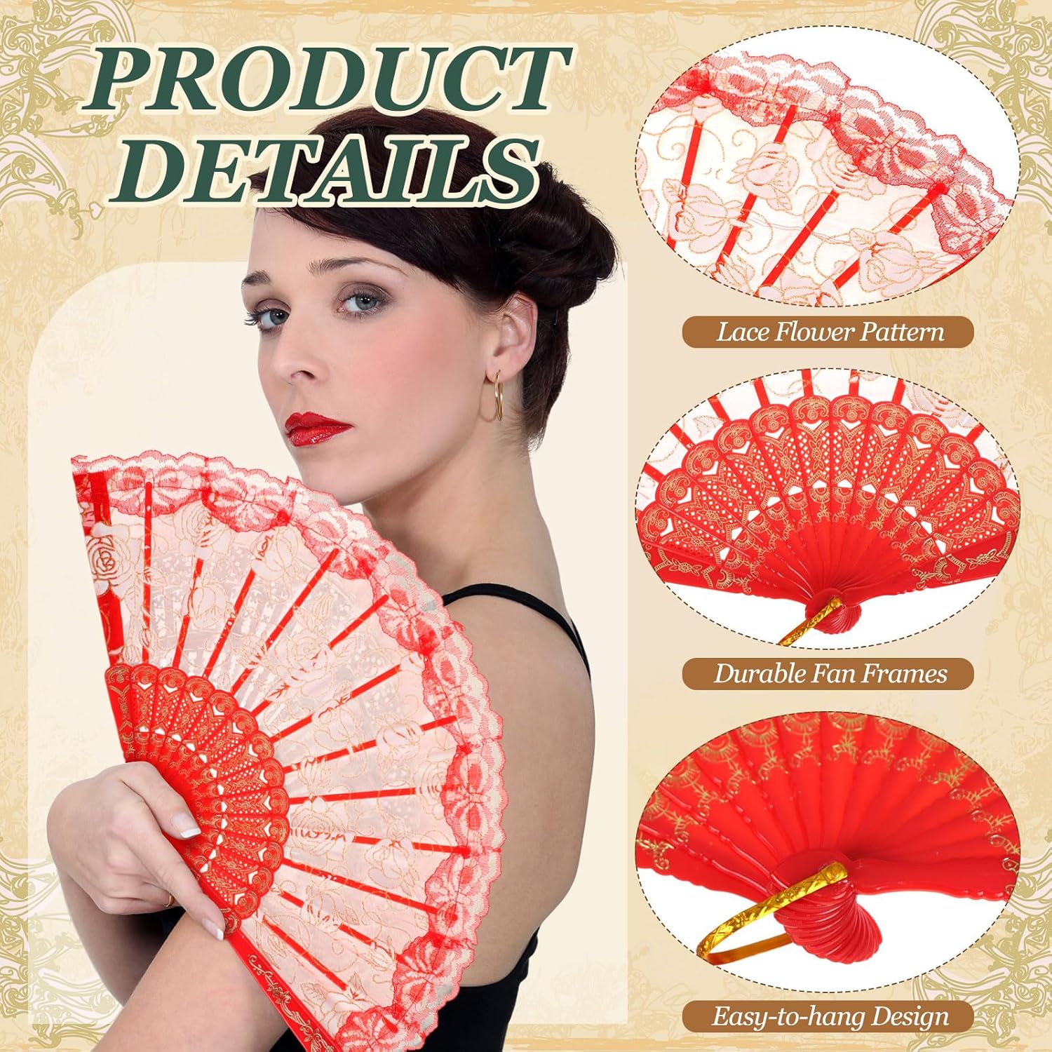 Geetery 30 Pcs Folding Hand Fan Bulk for Women Spanish Fans for Line Dancing Vintage Colorful Rave Foldable Cooling Accessory for Summer Tea Party Wedding Church Gifts(Lace,Mixed Colors)