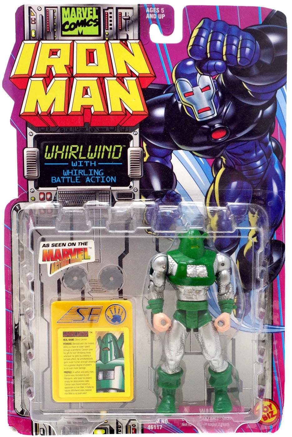 Iron Man Whirlwind w/ Whirling Battle Action 1995 Marvel Comics Action Figure e accessori