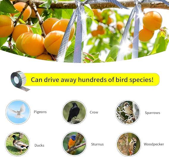 Bird Scare Tapes 500FT*2 Reflective Flash Tape for Birds, Bird Scare Device Double Side Ribbon Scare Birds Away for House, Garden, Yard, Orchard, Patio, Outdoor