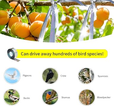 Bird Scare Tapes 500FT*2 Reflective Flash Tape for Birds, Bird Scare Device Double Side Ribbon Scare Birds Away for House, Garden, Yard, Orchard, Patio, Outdoor