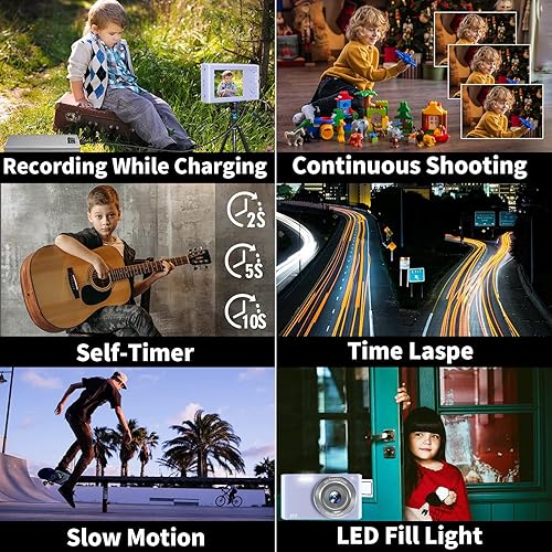 Miniatura 7 de VJIANGER Cámara digital 4K de 44MP para apuntar y disparar con zoom digital de 16X, cámara para niños de 2.4 pulgadas con tarjeta SD de 32 GB,