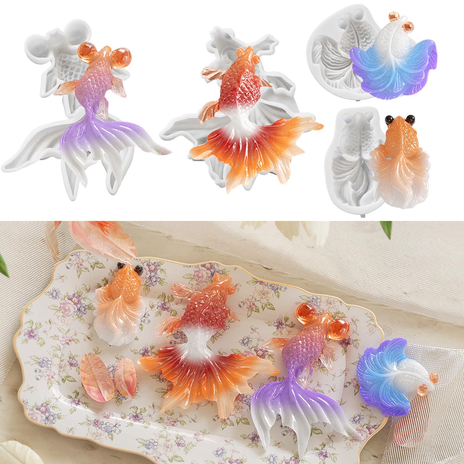 4 Pcs Koi Fish Resin Molds, Small Goldfish Silicone Molds for Resin Casting, Cute Fish Fondant Silicone Epoxy Molds for DIY Jewelry Pendant Charms Keychain Home Decor