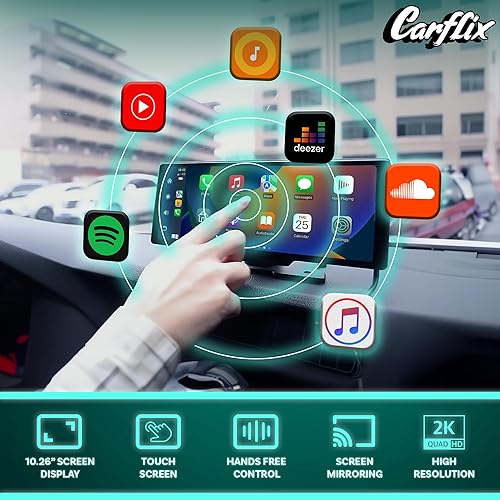 Miniatura 6 de Pantalla inalámbrica portátil CarPlay para automóvil, pantalla de reproducción de coche de 10.26 pulgadas y estéreo compatible con Android Auto y