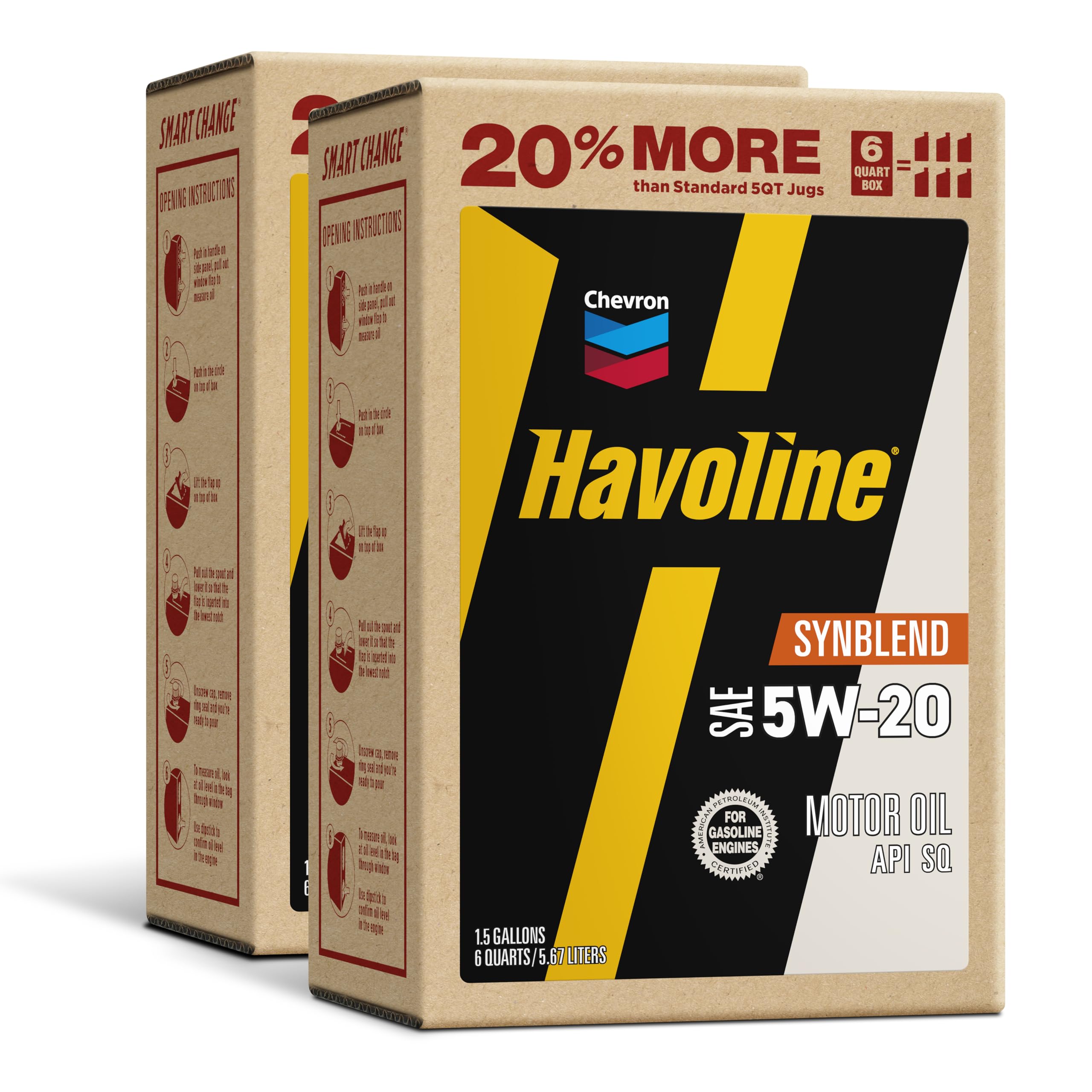 Havoline Motor Oil 5w20 Synthetic Blend Smart Change Engine Oil, 5W-20, 6 Quarts, Pack of 2