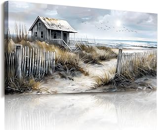 imjiayu Large Wall Art, Landscape Wall Art, Beach Wall Decor, Seaside Old Cabin Painting Prints, Vintage Coastal Scenery Pictures for Living Room Bedroom Kitchen Office House Decorations 20"x40"