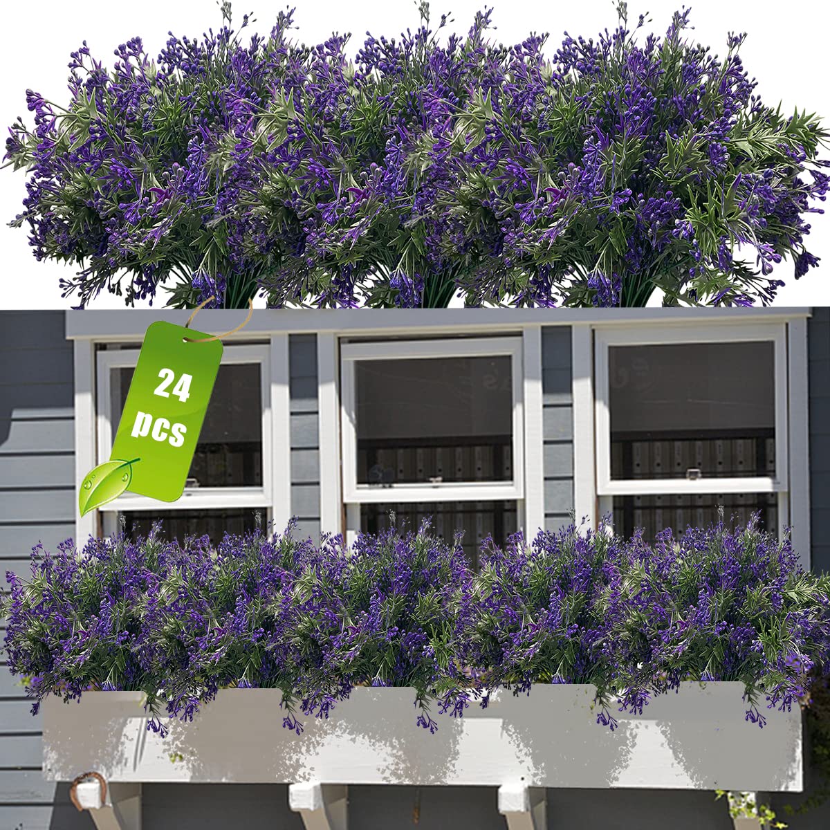 JIFTOK Artificial Flowers for Outdoors, 24PCS UV Resistant Faux Fake Flowers, Fake Plastic Artificial Plants Greenery Shrubs for Pot Planters Hanging Porch Garden Window Box Cemetery Decor