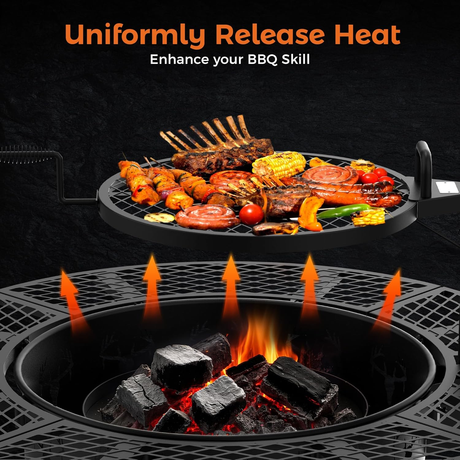 BALI OUTDOORS Charcoal Pan for Fire Pit, BBQ Grill Charcoal Tray Round, Cast Iron Charcoal Fire Pan and Heavy Duty, Black