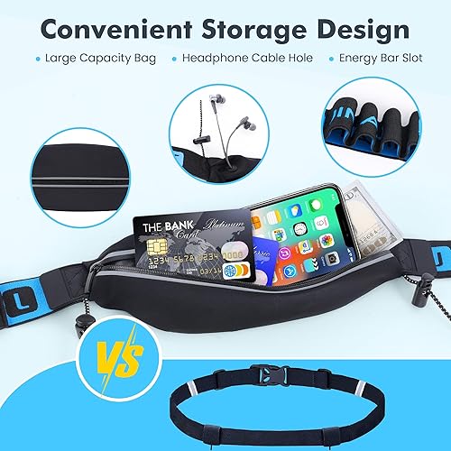 Miniatura 5 de Cinturón de correr para número de carrera, cinturón de número de resistencia ajustable con almacenamiento de barra de energía, cinturón de carreras