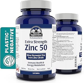 Zinc 50mg 120 Tablets - Chelated Zinc Citrate 50mg - Zinc Supplements for Men and Women - Promote Sleep and Immune Health - 3rd Party Tested - Formulated & Made in Canada