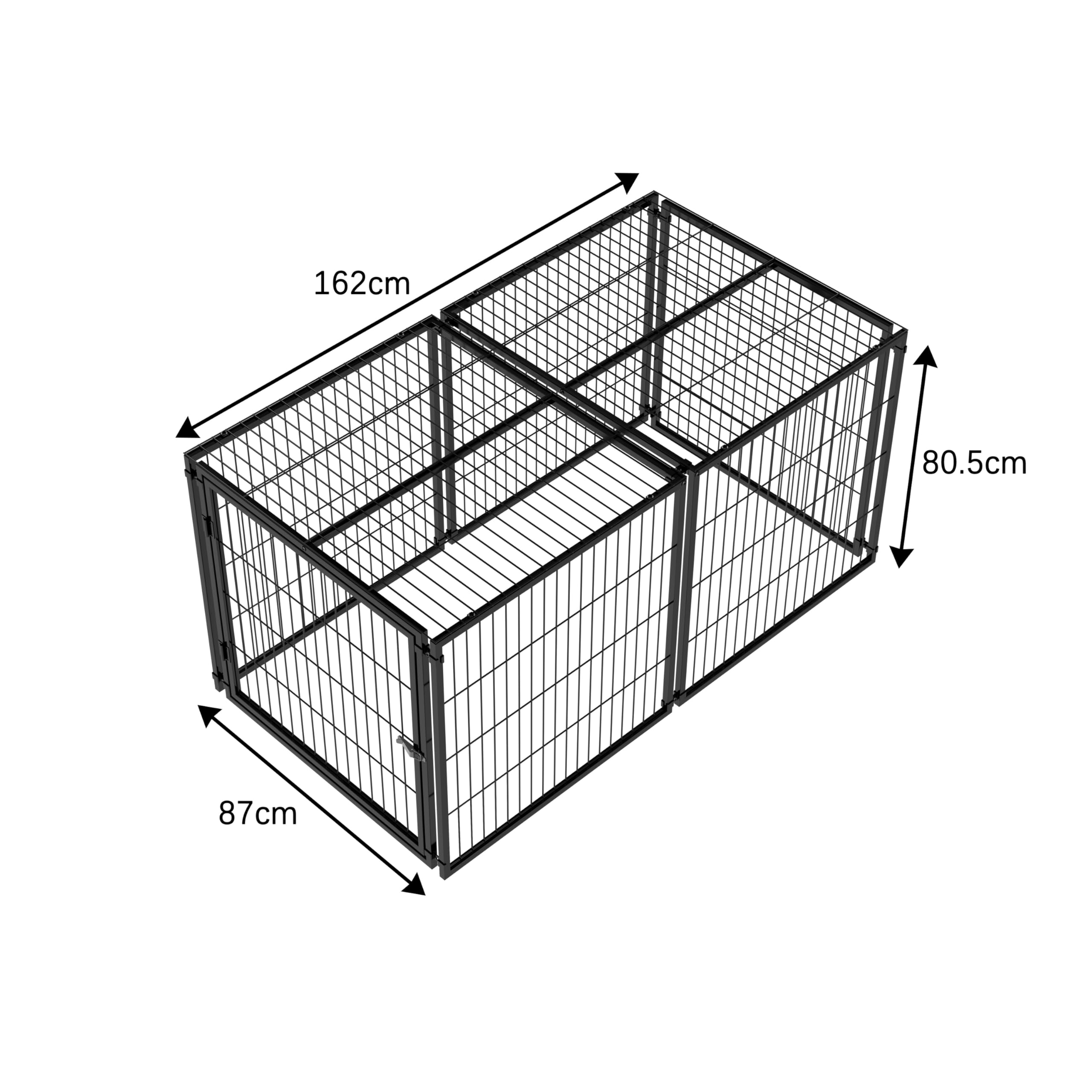 Modularer Hundekäfig Stahl 160x80x80 cm schwarz mit Rostschutz, Sicherheitsdeckel & Verstellbarer Tür – inkl. PVC-Auflage, Flexible Hundebox für große Hunde