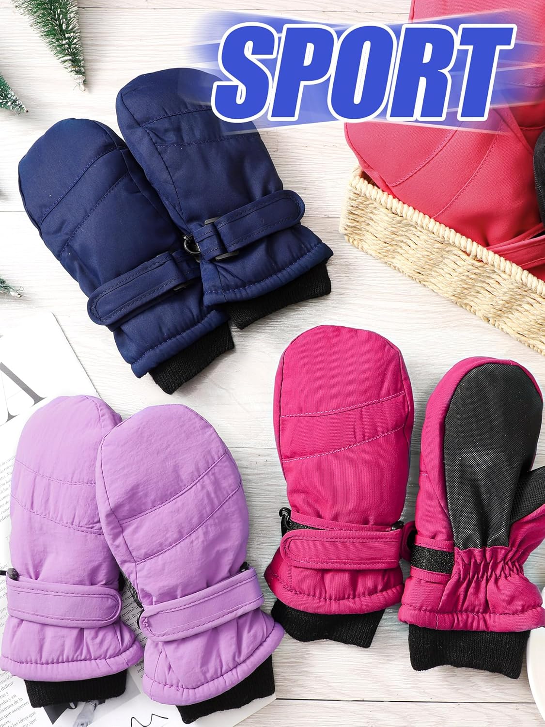Newcotte 6 Pairs Winter Ski Mittens Kids Waterproof Warm Snow Gloves for Boys Girls Cold Weather Outdoor Activities