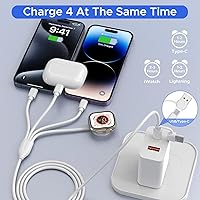 Vista 2 de Cable de carga múltiple 4 en 2 para cargador de Apple Watch, PD20W USB C+A, bloque de carga esencial de viaje con iWatch L/tipo C para iPhone 16 15