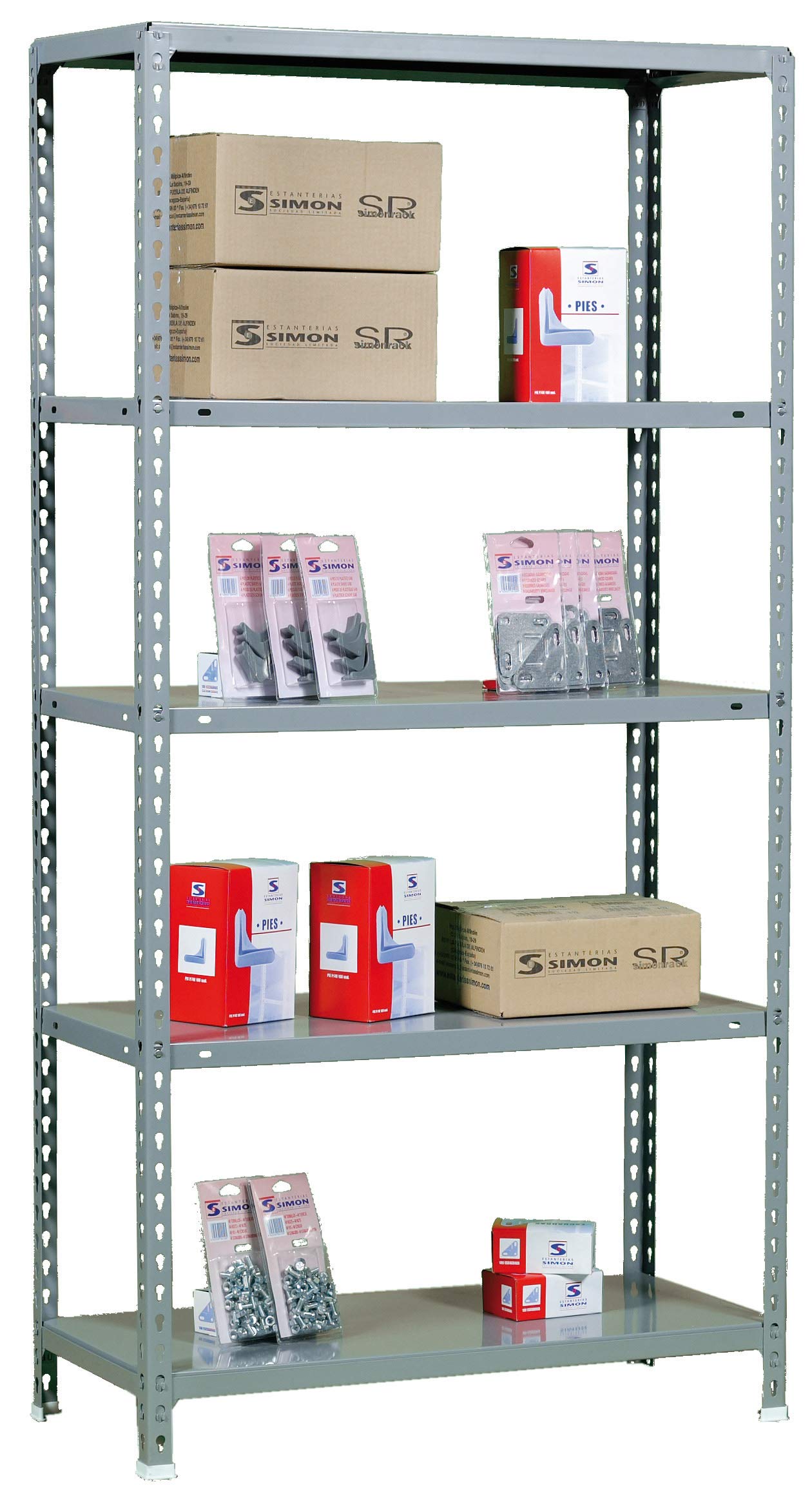 Simon Rack Estantería Metálica, 180x80x40 cm, 5 Alturas, Bandeja Metal, 70 kg de Punto Flexión, Estanterías Almacenaje, Gris - Ecoclick