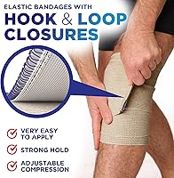 Vista 4 de Vendaje elástico de alto rendimiento, paquete de 6 (2 x 2 pulgadas, 2 x 3 pulgadas, 2 x 4 pulgadas), vendaje de compresión fuerte de cierre