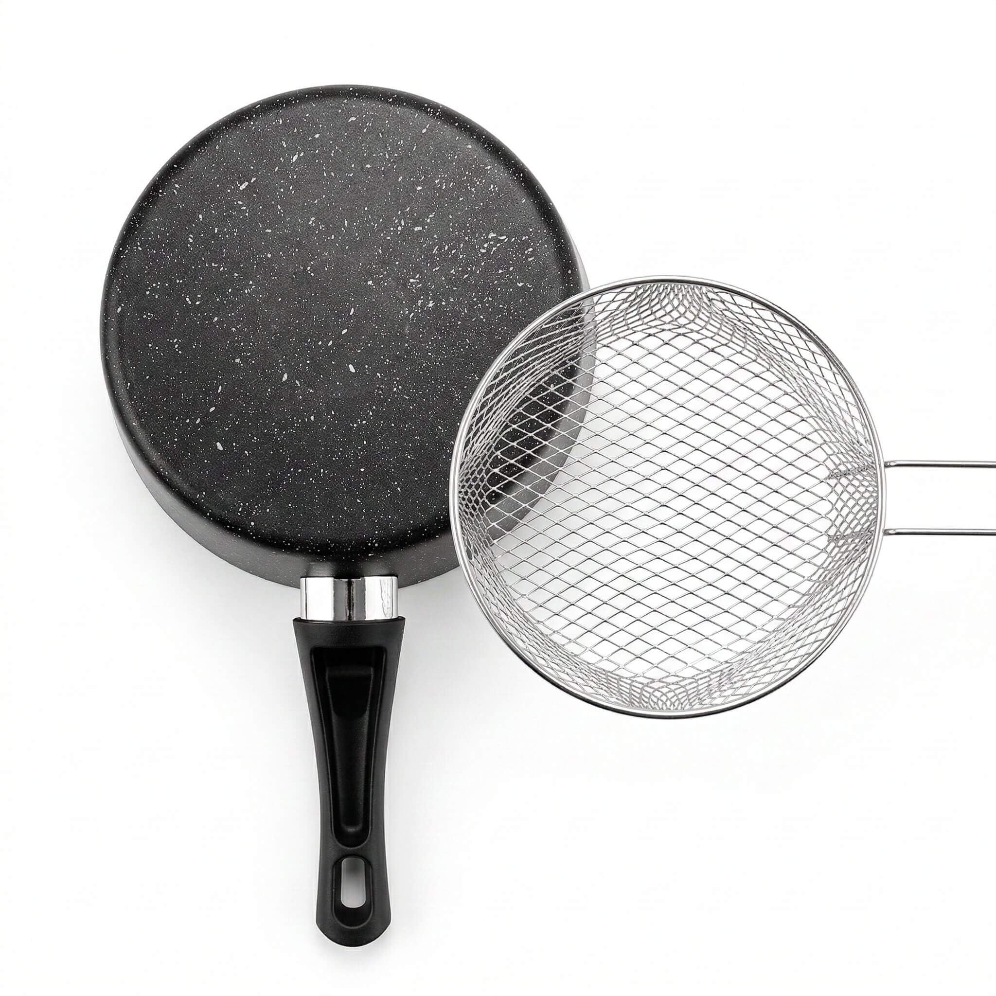 Melda - Padella da 20 cm, con cestino per friggere, rivestimento antiaderente in granito, patatine fritte e pentola per friggere patatine, verdure e snack