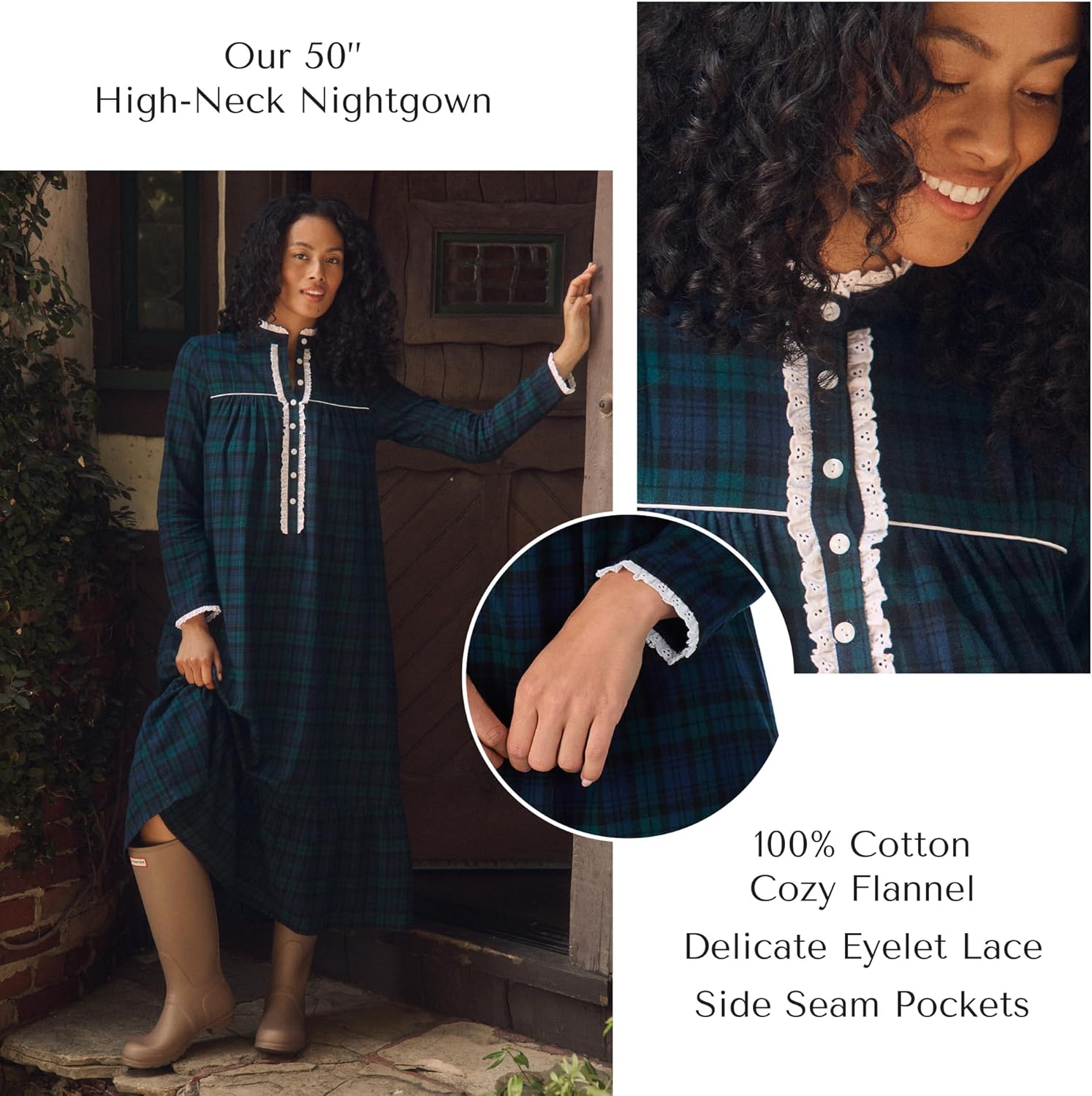 Lanz of Salzburg Sleepwear & Loungewear for Women - 100% Cotton Flannel - Long Sleeve Highneck Soft & Breathable Nightgown - Image 5