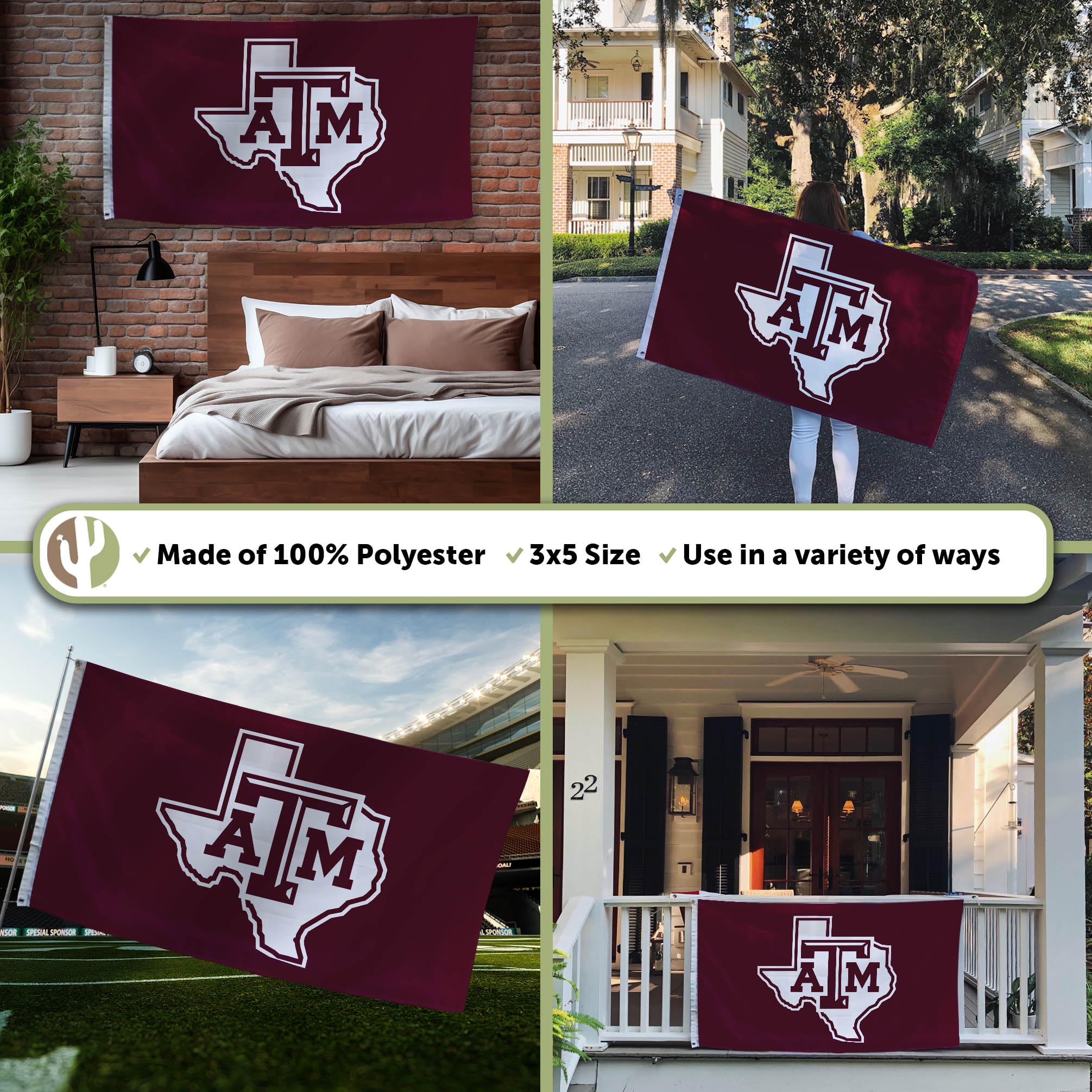 Desert Cactus Sam Houston State University Flag - 3x5 Ft, 100% Polyester, Indoor/Outdoor