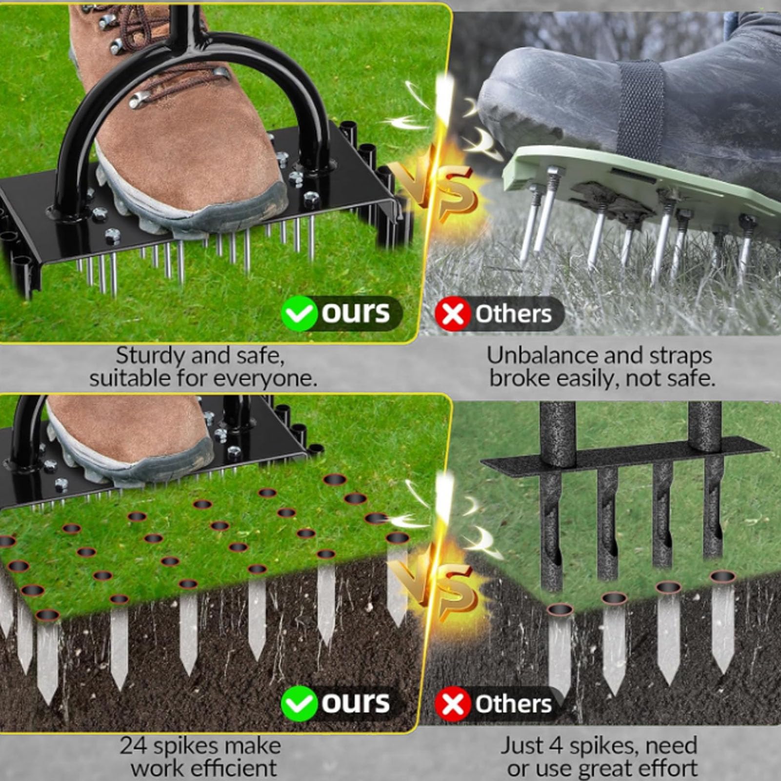Luocute Aerator do Trawnika, Kolce Metalowe Ręczne Usuwanie Strzechy Napowietrzanie Gleby Trawnik z Uchwytem w Kształcie Litery T 16 Kolców 8 Rdzeni Narzędzie do Napowietrzania Gleby ze