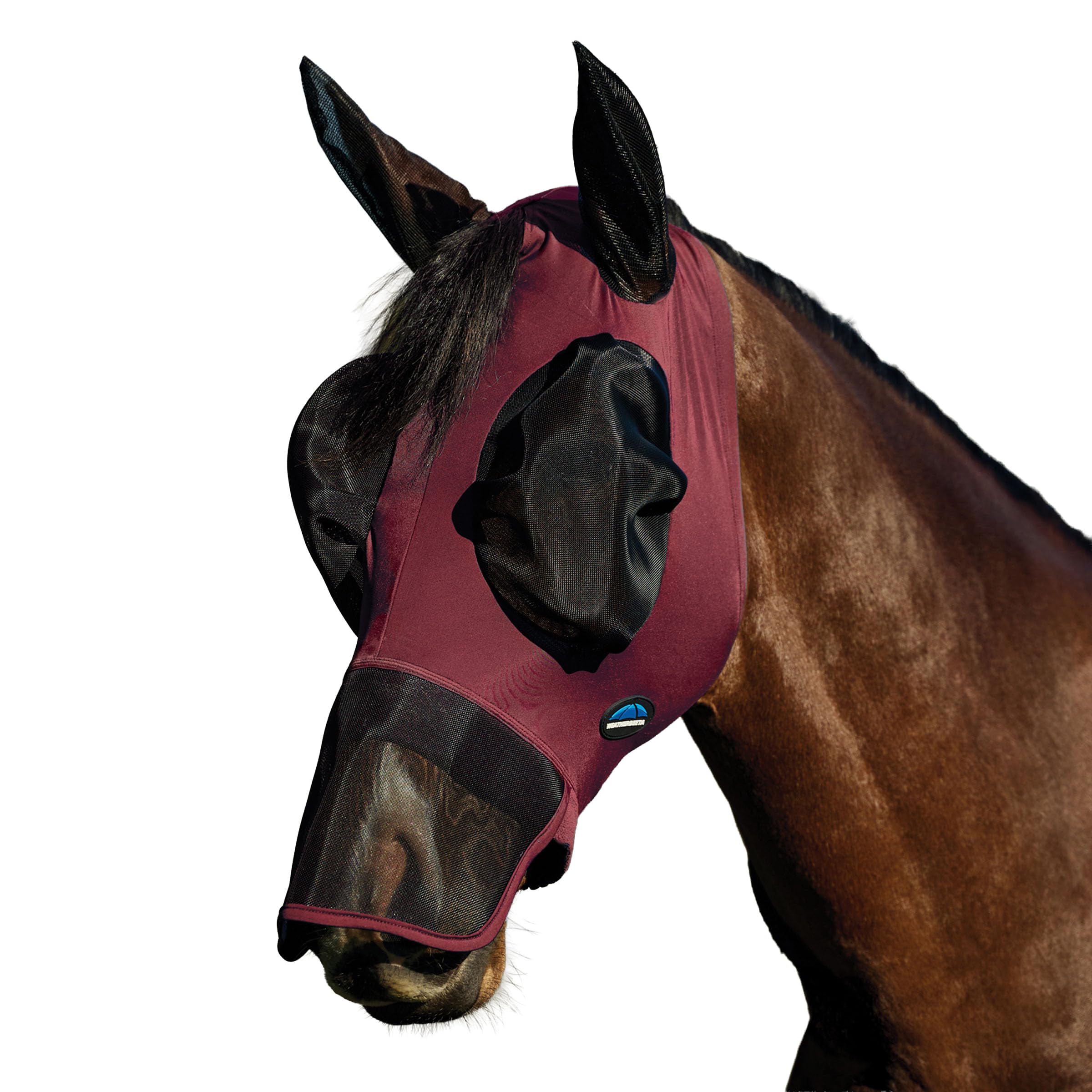 WeatherBeeta ComFiTec Luxe Stretch Fly Mask with Ears & Nose, Burgundy/Black, Extra Small