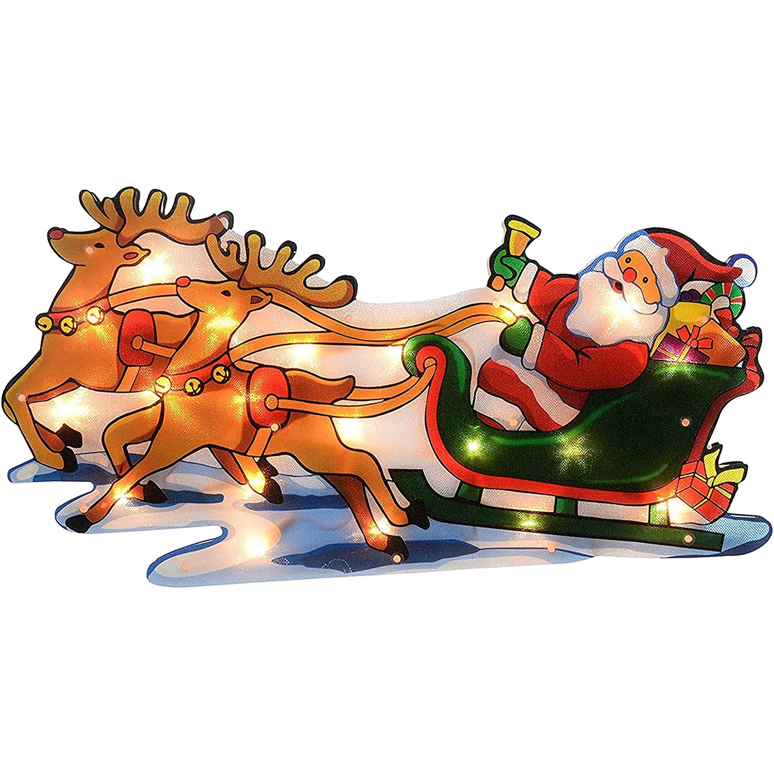 Amos Santa's Sleigh Christmas Window Silhouette Led Lights With Metallic Effect Battery Operated Xmas Decoration (25Cm X 14Cm)