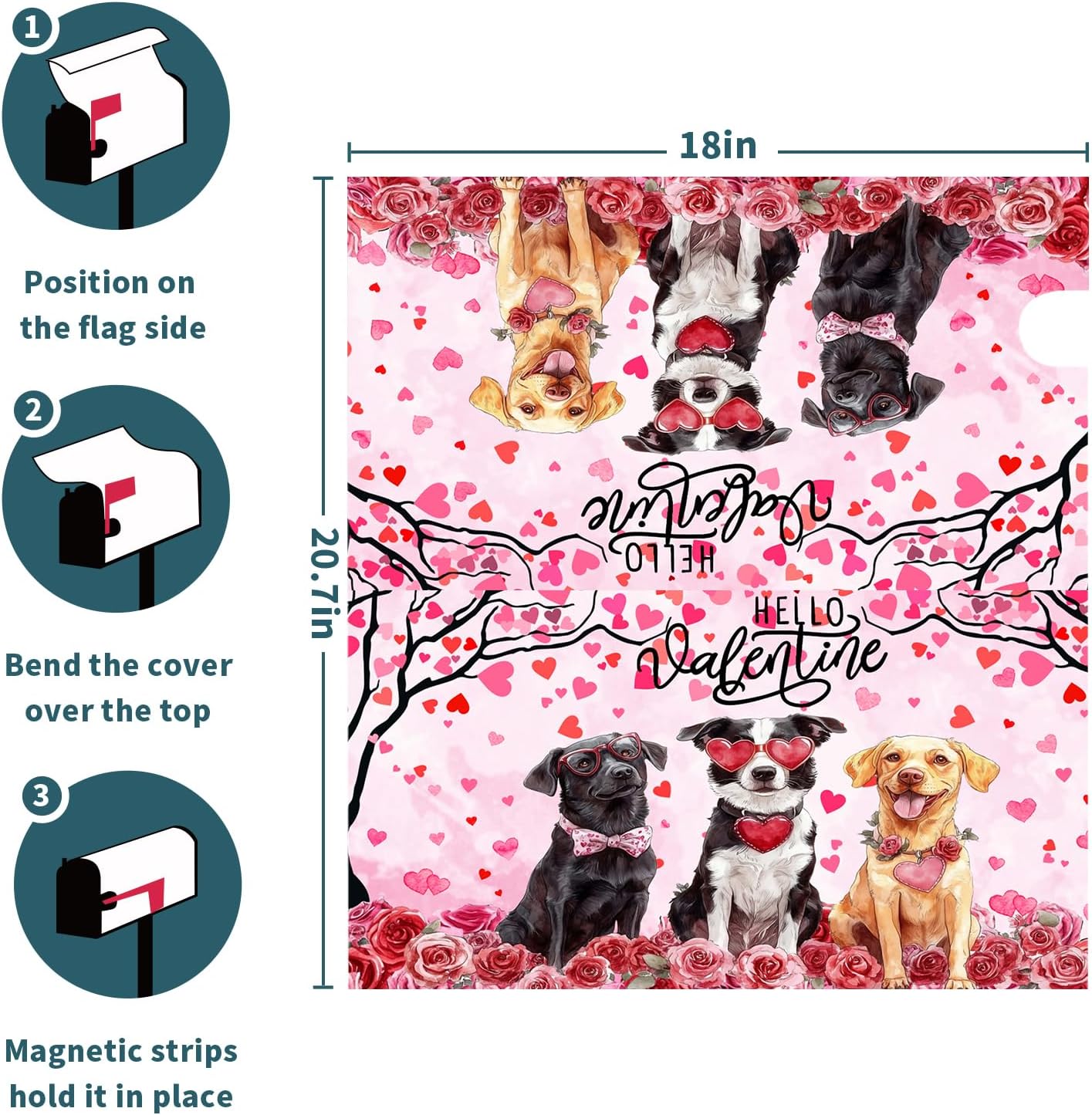 Valentine's Day Pink Mailbox Covers Magnetic Standard Size 21"x18" Dogs Love Valentines Mailbox Cover Love Heart Decorative Post Letter Box Cover Mailbox Wrap for Anniversary Wedding Outdoor Decor