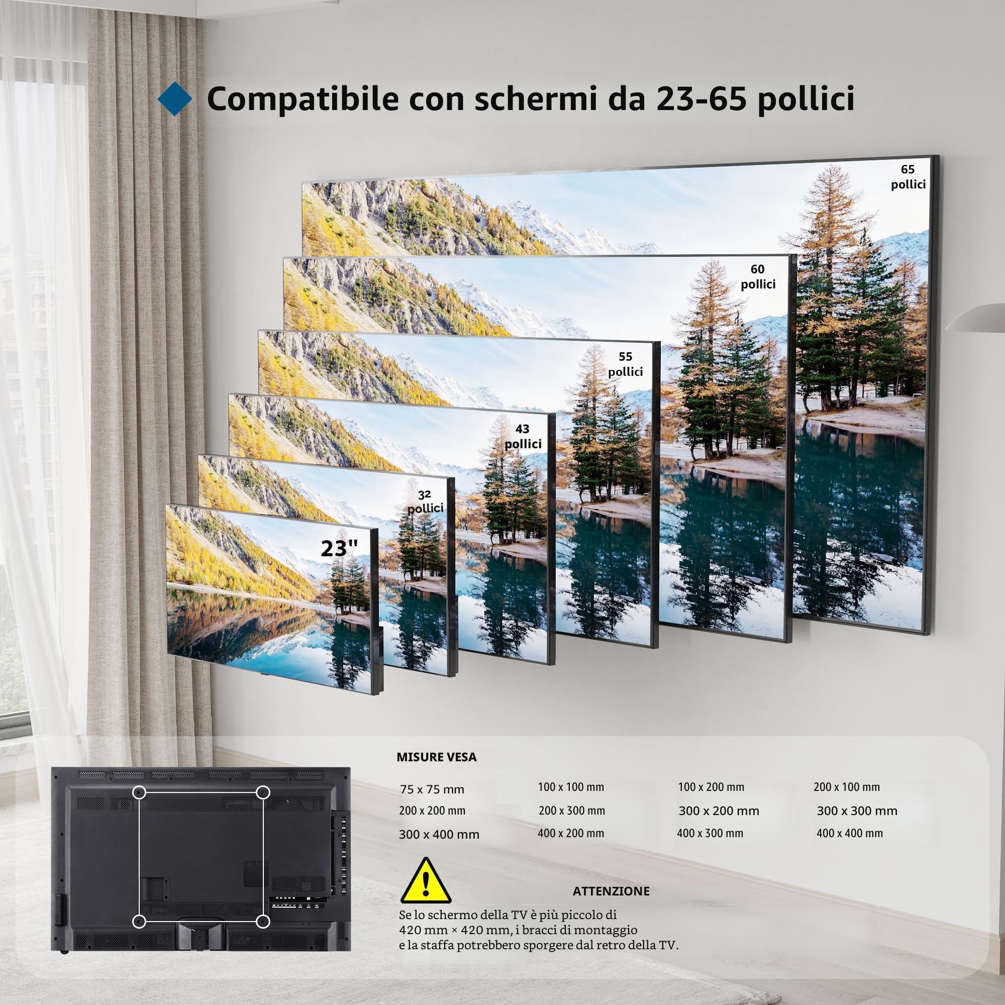 BONTEC Supporto da Parete per TV Inclinabile da 23-65 Pollici a LED, LCD, Plasma e Curvi, Ultra Sottile Supporto TV Fino a 45 kg, Max. VESA 400x400mm, Staffa da Parete per Muro con Fascette per Cav
