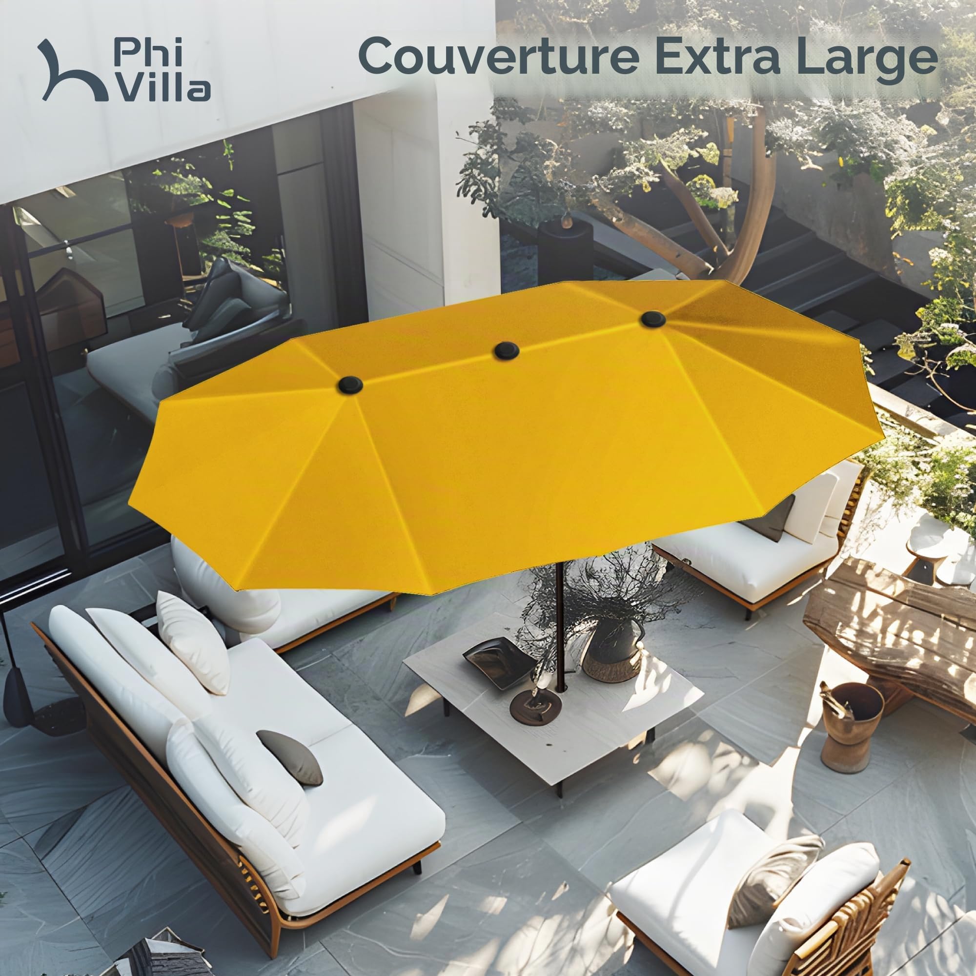 PHI VILLA Parasol de Jardin Extérieur,2x3,8m Parasol Double Face Rectangulaire avec Manivelle,Protection Solaire pour Terrasse, Résistant à l'Eau,Anti au vent
