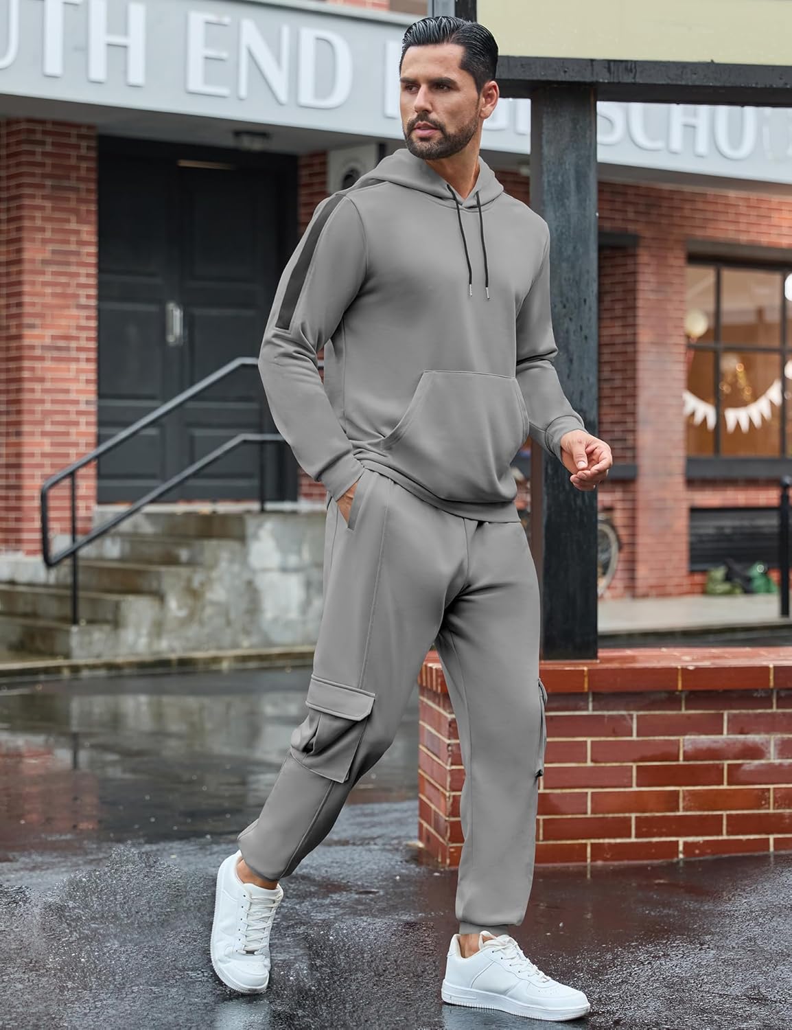 Babioboa Men's Tracksuit 2 Piece Hoodie Sweatsuit Jogging Suit Cargo Pant Set Warm Up Suit Workout Gym Set Fall Outfit - Image 3
