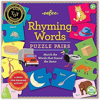 eeBoo: Rhyming Puzzle Pairs, Encourages Critical Thinking Skills in a Fun Way, Perfect for Ages 3 and up, Match the Words that Sound the Same
