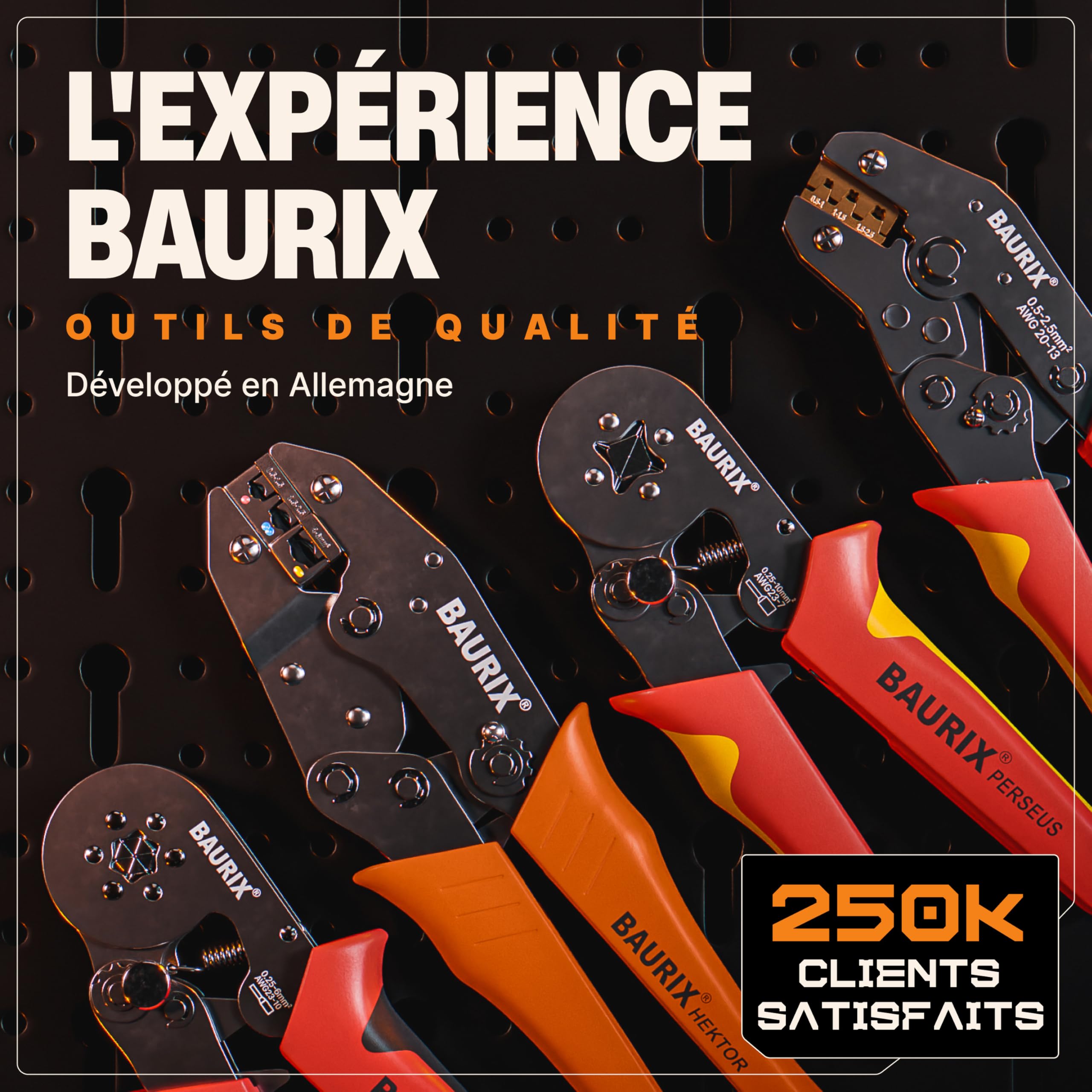 BAURIX® Pince à Sertir avec 1800 Embouts de Câble - [0,25-10mm²] Pince à Embout Auto-Réglable - Pince à Sertir les Embout fil electrique souple - Sertisseuse Electrique - Pince Automatique