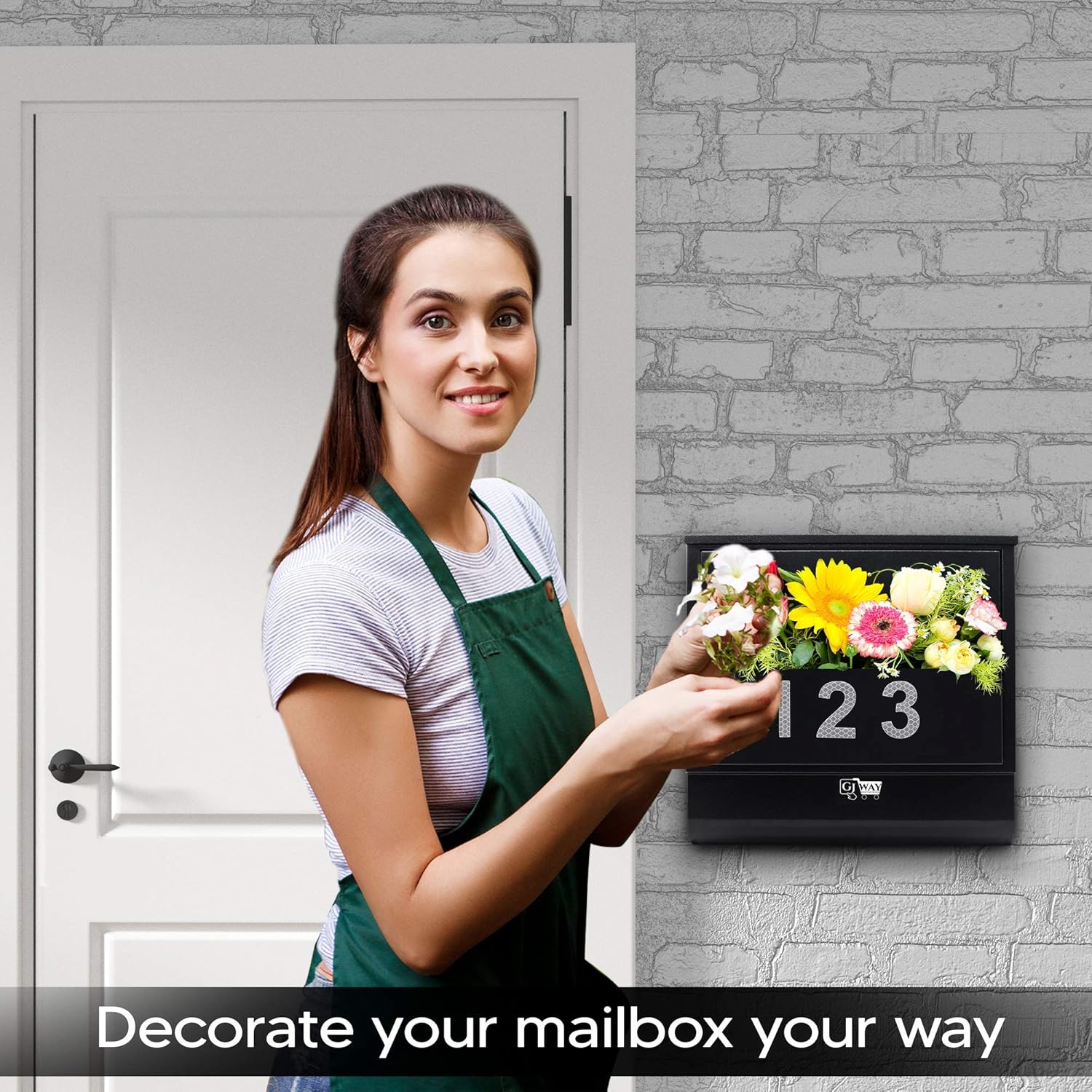 Amazing 🔥 Gj Way Locking Mailbox Wall Mounted with Planter Box, Newspaper Holder - Glow in The Dark Reflective Numbers 0-9 (2 Times) - Large Size, Strong and Thick 1.4mm Galvanized Steel