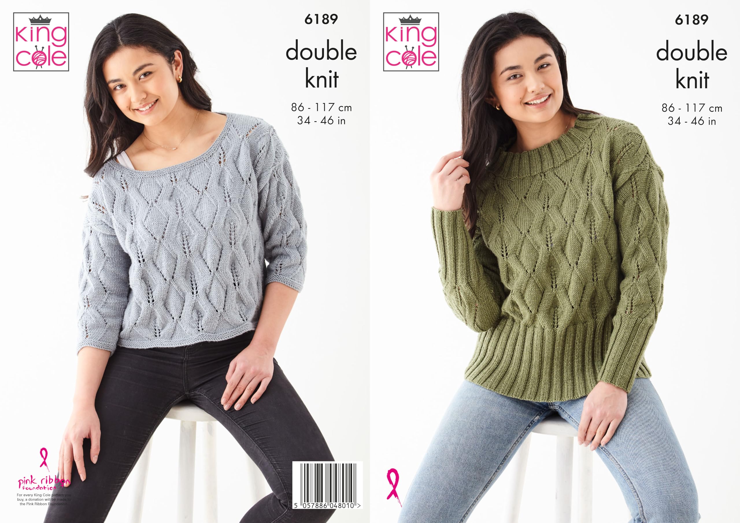King Cole Women's Knitting Pattern, Double Knit Sweaters (6189), 34” – 46” (86cm – 117cm)