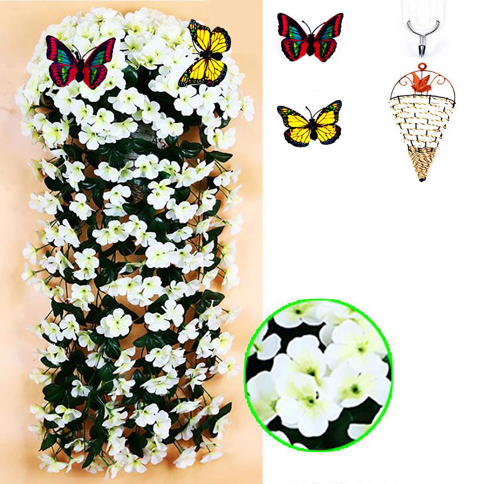 QZJXG98 Indoor and outdoor simulation decoration, wall hanging flowers for kitchen, festival, living room, corridor, bedroom (Rice white)