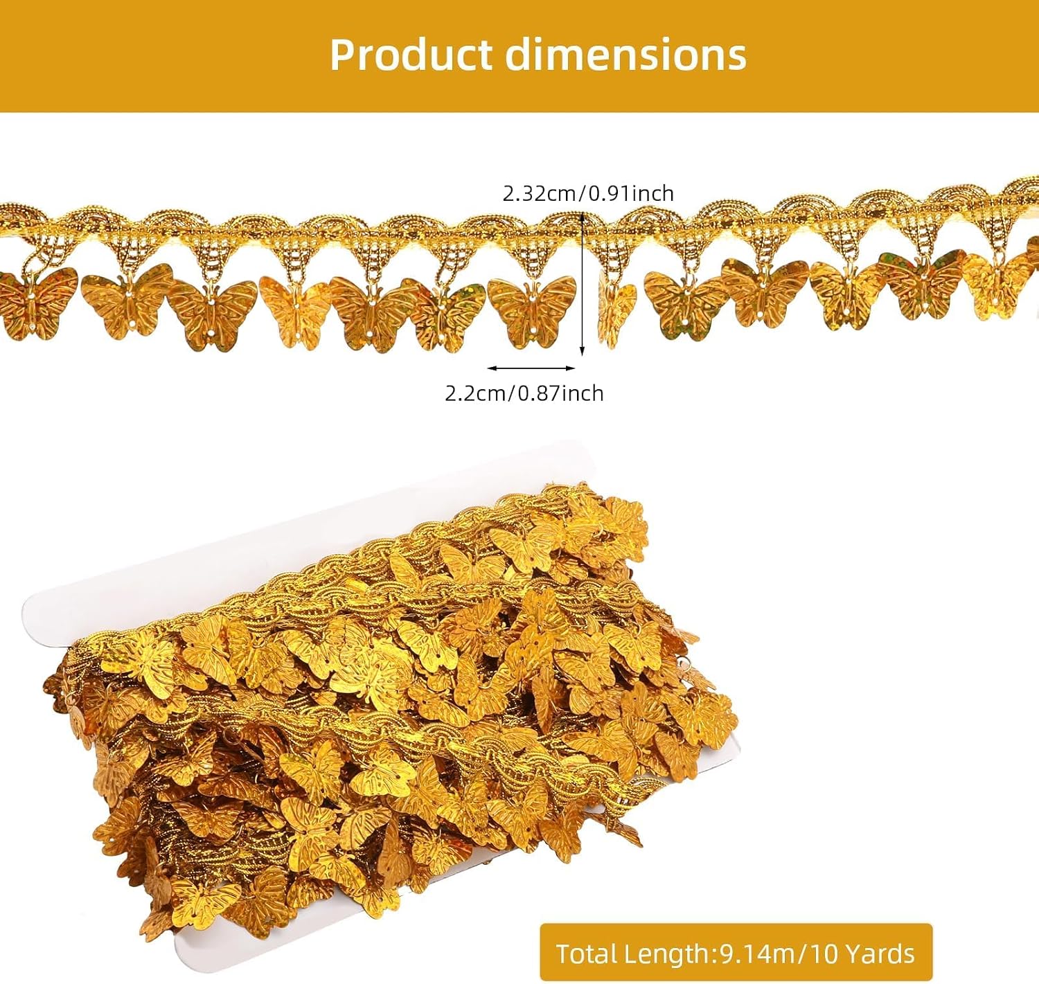 10 Yards Gold Coin Sequin Fringe Trim, 1.6 Inch Tassel Ribbon | 10 yards x 1.6 in gold coin tassel trim for sewing, dance dress, stage costume, party decor and home crafts.