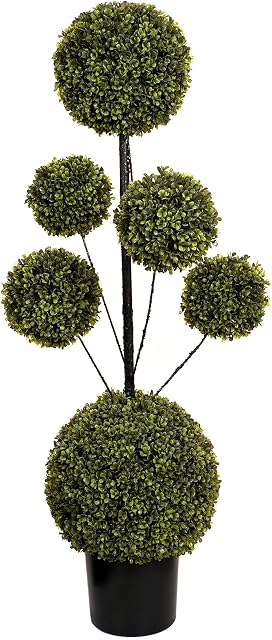 GreenBrokers Artificial Six Sphere Boxwood Topiary Tree 4ft/120cm, Wood, Green, 4ft