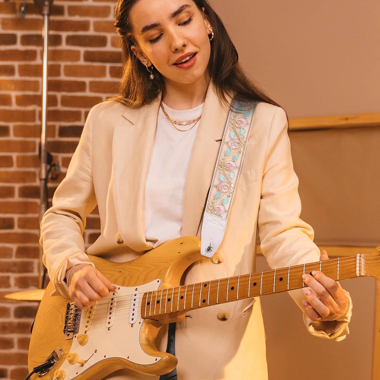 YIKOKO Guitar Strap 2 inch, with Full Grain Leather End, for Bass, Electric and Acoustic Guitars