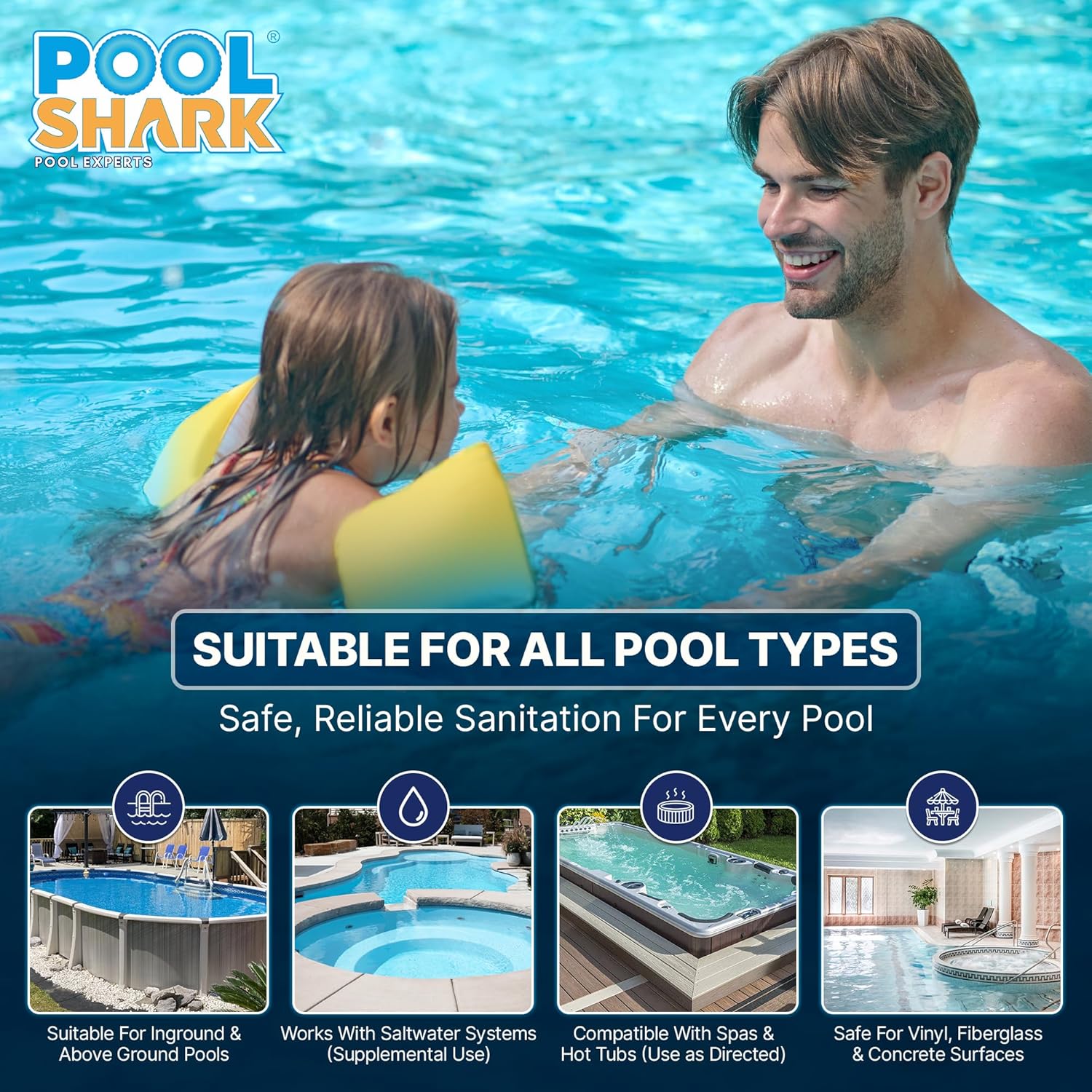 Pool Shark Swimming Pool Chlorine Tablets | 3-Inch Chlorine Tablets | 50 lbs| Slow-Dissolving 90% Active Chlorine Tabs | Pool Chemicals for Inground Pools, Above Ground Pools, Saltwater, Spa, Hot Tub