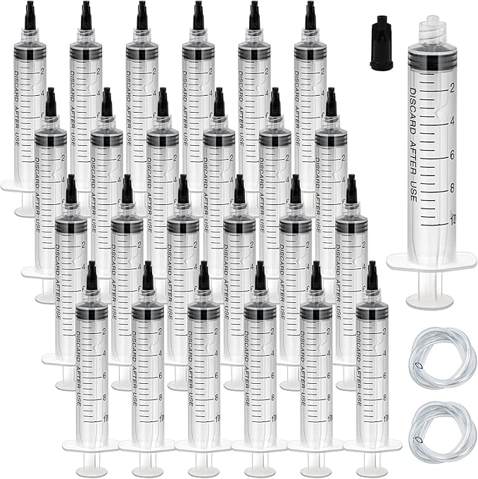 30 Pack 10ml Plastic Syringes with Tube, Luer Lock Syringes with Cap