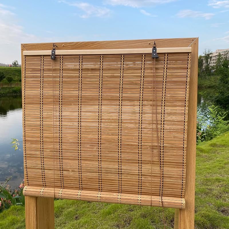 XiuXiu Bambú Roletta 180x122 cm - Barna Bambusz Roló Függöny Ablakra és Ajtóra, Fényáteresztő Árnyékoló, Kültéri Napvédelem, Természetes Any