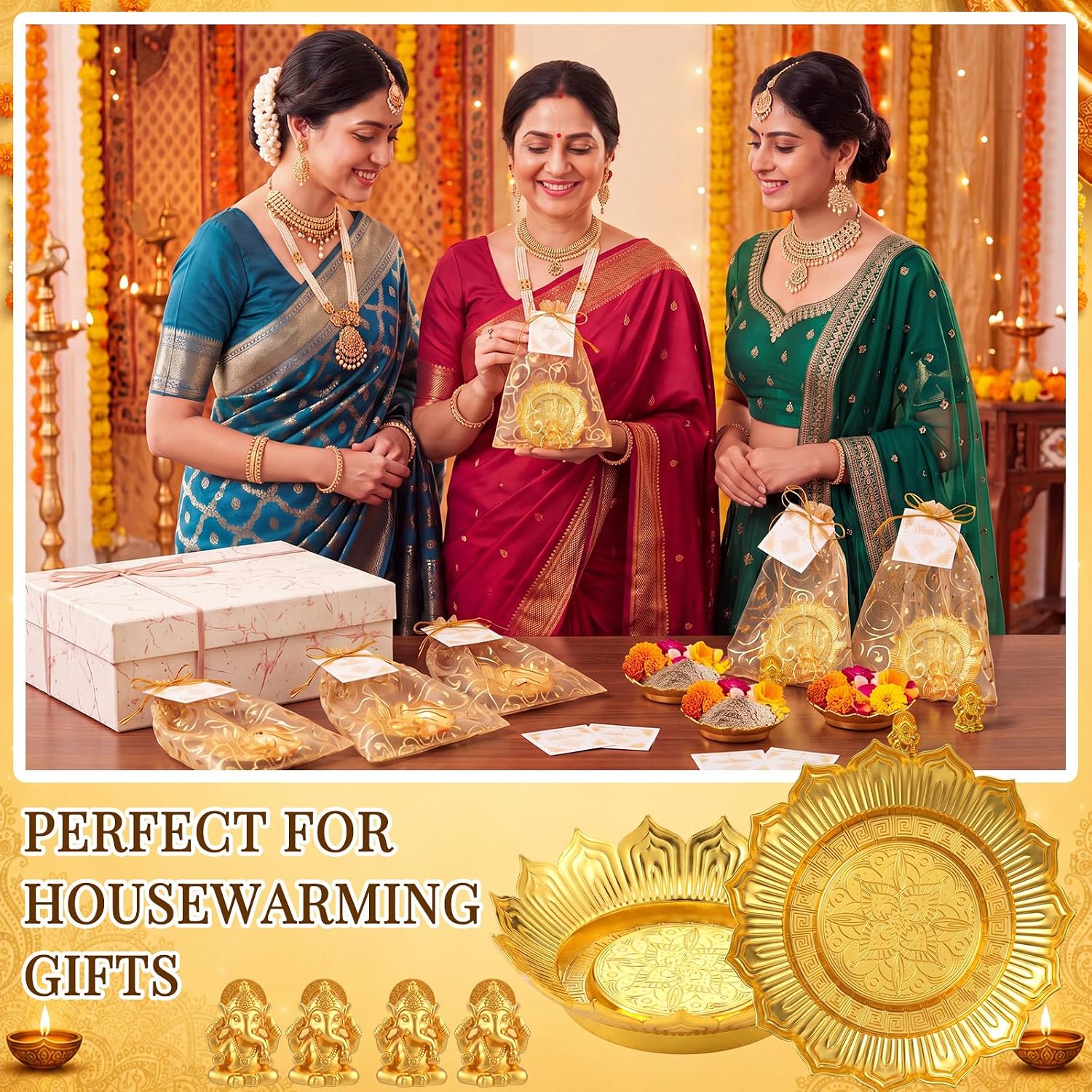 20 Sets Indian Return Gifts for Pooja Lotus Nakshi Plate