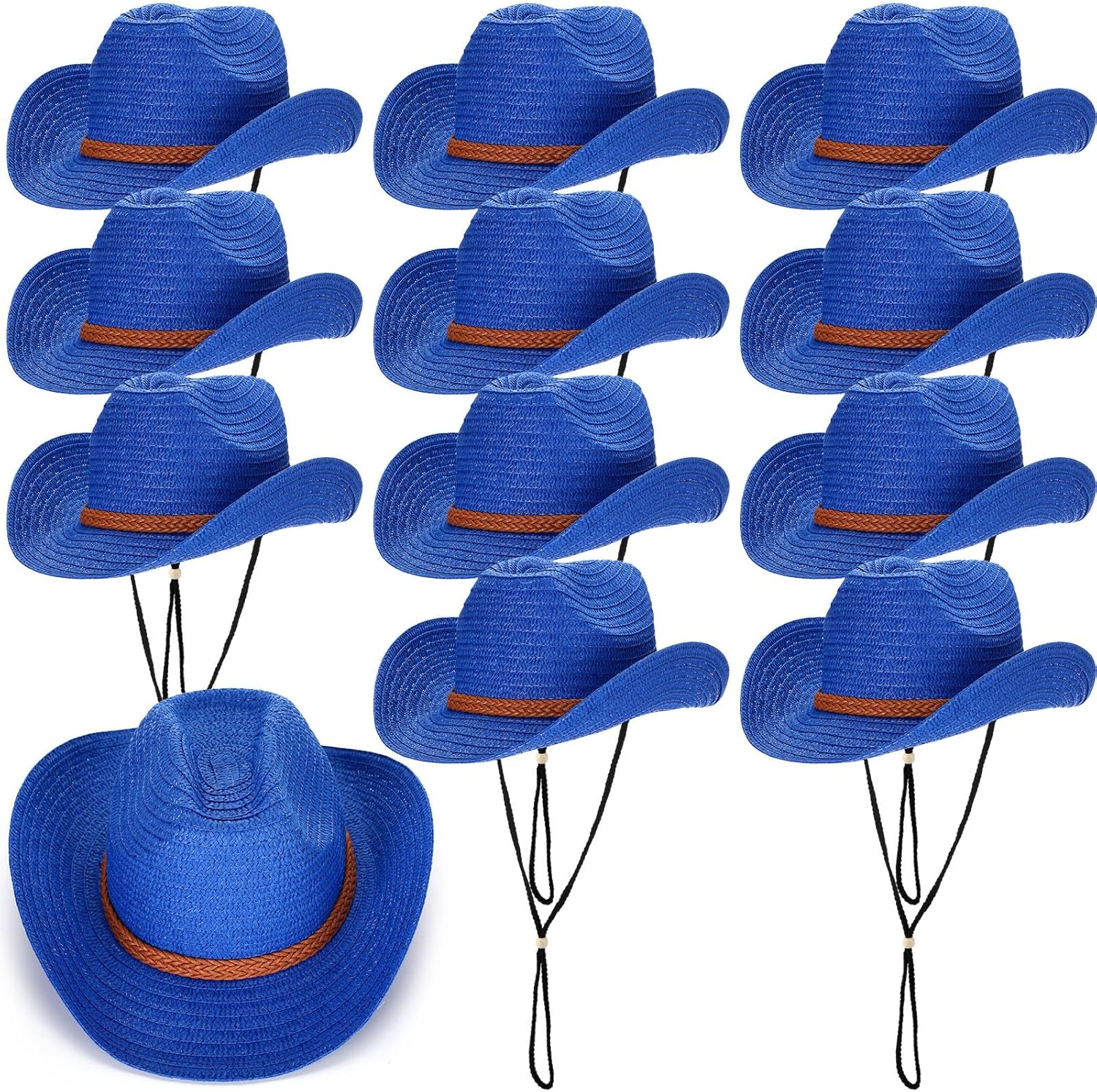 JaGely 12 Pcs Straw Cowboy Hats for Women Men, Wide Brim Summer Hat Bulk Sun Protection for Western Themed Party
