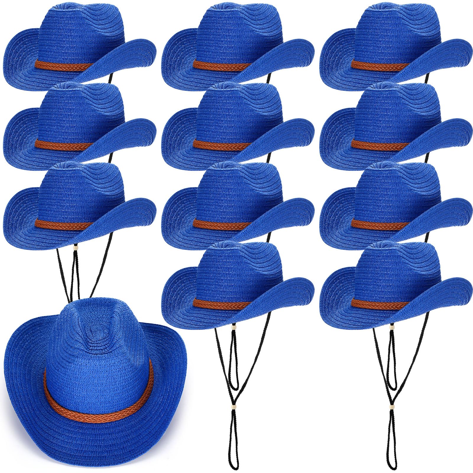 JaGely 12 Pcs Straw Cowboy Hats for Women Men