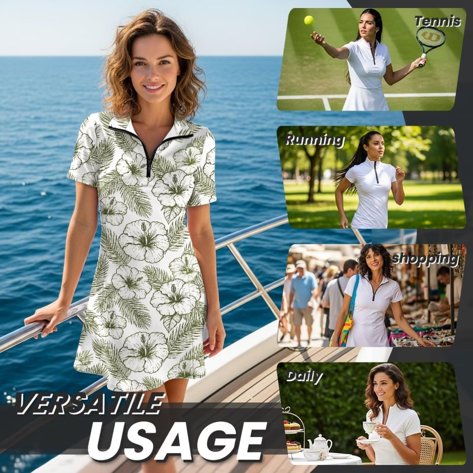 chaqlin Vestidos de tenis para mujer con pantalones cortos con control de abdomen, vestido de golf atlético deportivo con bolsillos, tallas XS-2XL