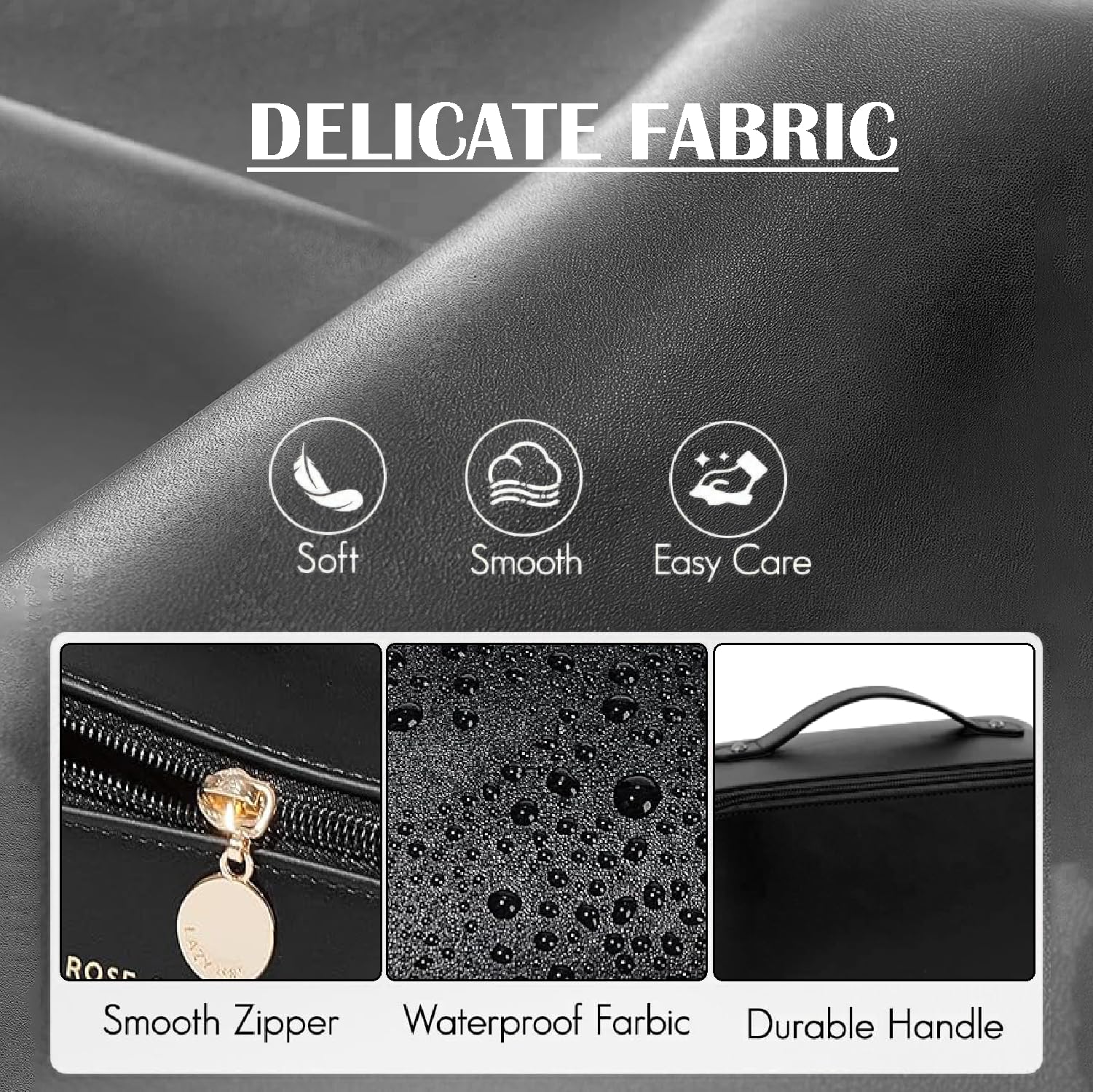 JD FRESH Wide Opening Leather Makeup Organizer Bag/Large Capacity Cosmetic Pouch with Partition & Carry Strap/Portable Toiletry & Vanity Bag for Women/Travel Makeup Bag(Black) - Image 6 thumbnail