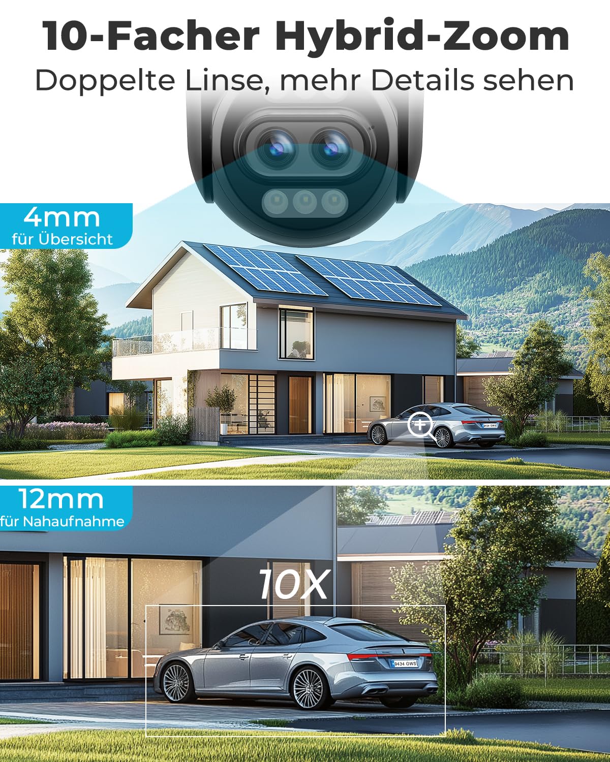 GENBOLT 4K PTZ WiFi Überwachungskamera Aussen mit PoE,8MP Dual Objektiv CCTV Kamera für IP-Heimüberwachung mit 10X Hybrid-Zoom,Automatischer Personen-/Fahrzeugerkennung(2,4&5GHz)