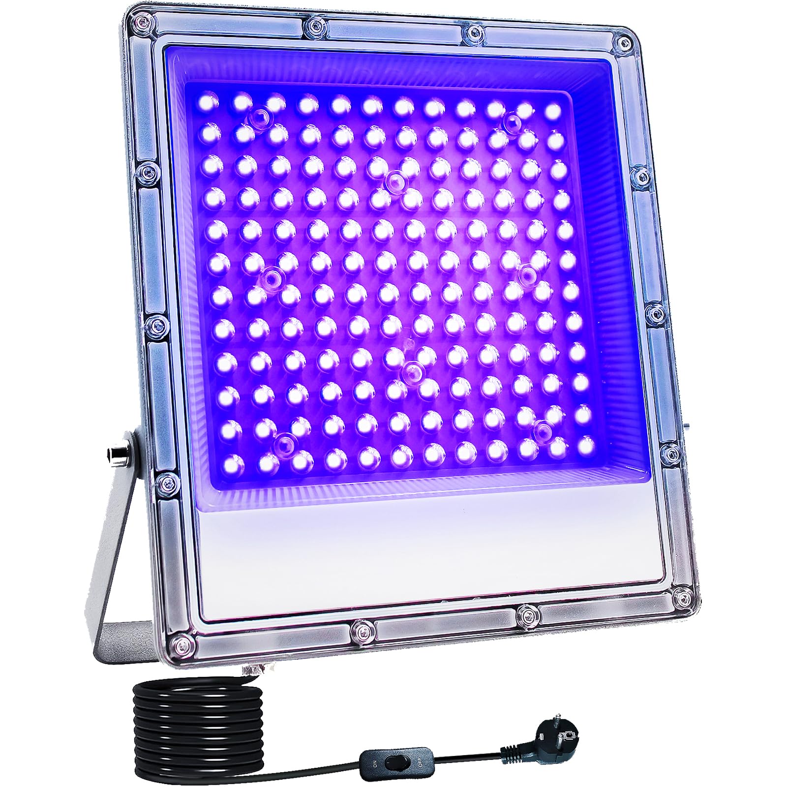 Luce Nera UV 150W, Faretto UV LED con Spina e Interruttore, 395-400nm Faro UV Impermeabile IP66 Black Light Lampada UV per Natale,Halloween,Glow Festa,Body Paint,Disco